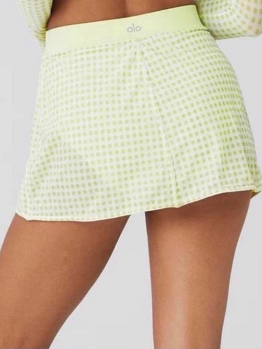 Alo Women’s lime Green Sheet Mesh Gingham Skort